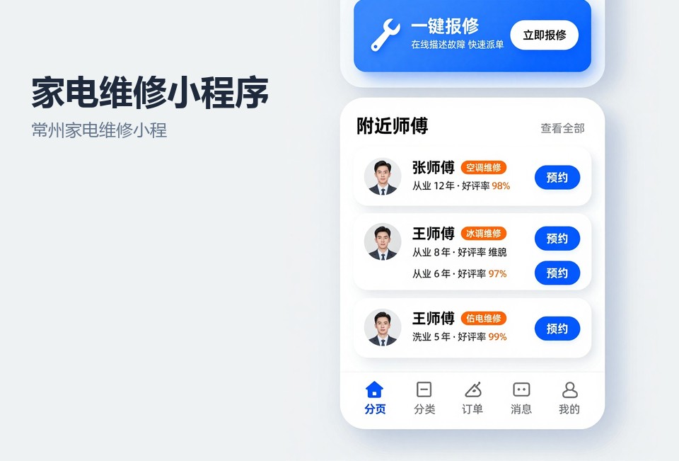 常州家电维修小程序,家电维修派单小程序,常州小程序开发,维修工单系统,小程序开发案例