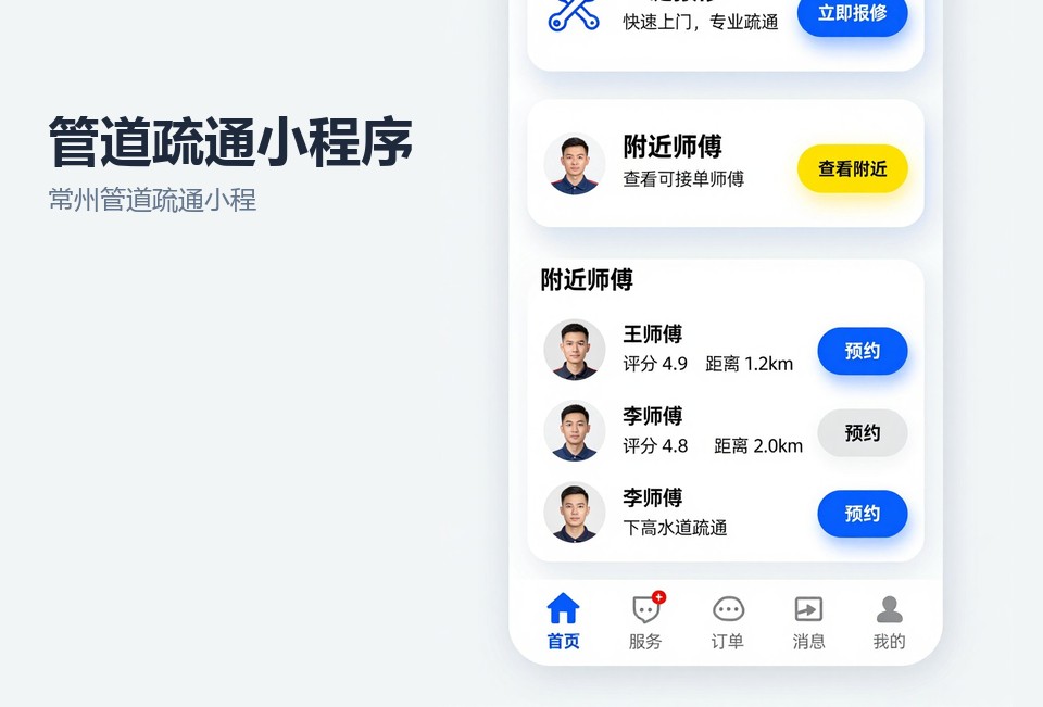 常州管道疏通小程序,管道疏通小程序开发,常州小程序定制,师傅派单小程序,常州飞傲软件