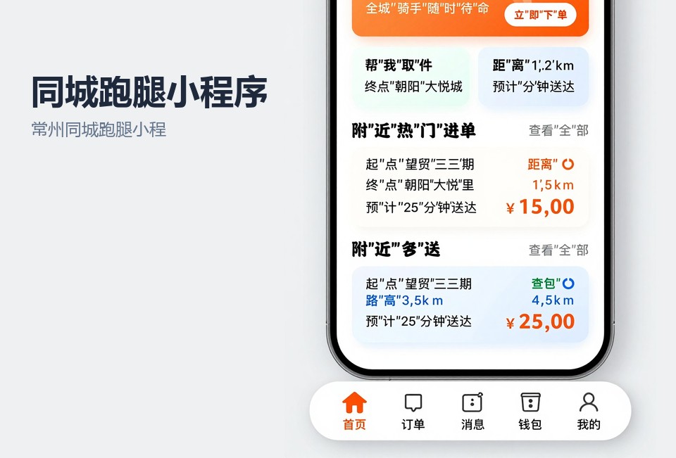 常州同城跑腿小程序,跑腿小程序开发,同城配送小程序,常州小程序开发,骑手接单系统