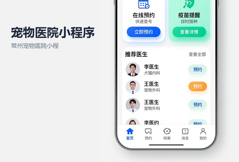 常州宠物医院小程序,宠物医院预约系统,常州小程序开发,宠物档案管理,疫苗提醒小程序