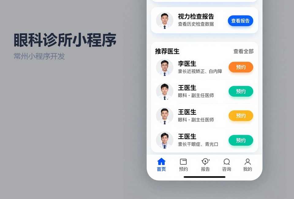 常州小程序开发,眼科诊所小程序,分时段预约,检查报告查看,常州飞傲软件
