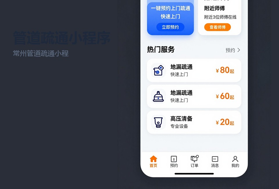 常州管道疏通小程序,管道疏通小程序开发,常州小程序定制,工单派发系统,本地服务小程序