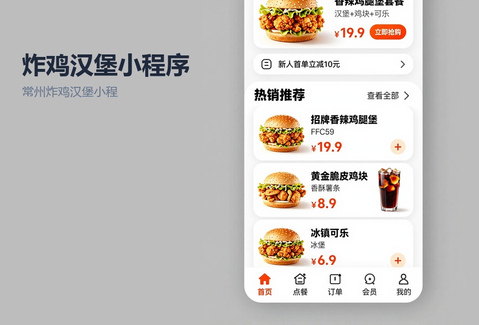常州炸鸡汉堡小程序,炸鸡店点单小程序,常州小程序开发,餐饮自提小程序,会员储值